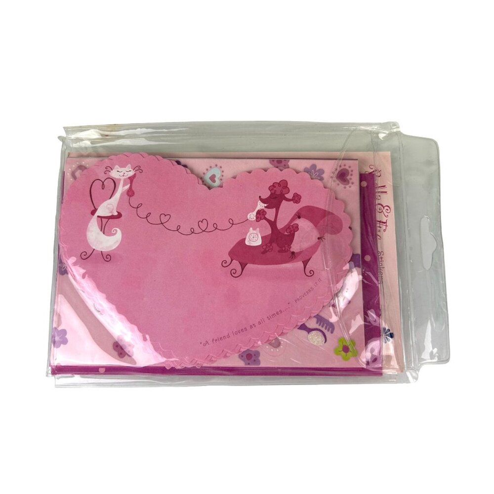 DaySpring Bella & Fifi Poodle & Cat Heart Stationary Valentine Set Scripture